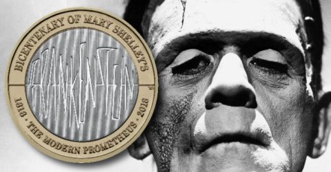 Minca 2 £ vydaná na počesť 200. výročia vydania Frankensteina